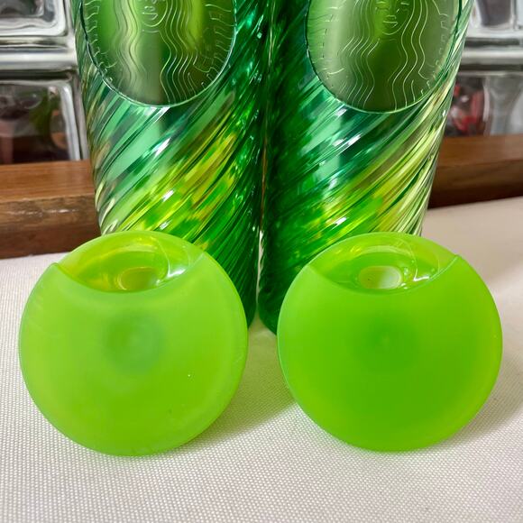 Starbucks 16 oz Green Swirl Ribbon Tumbler Set of 2 - Picture 5 of 5